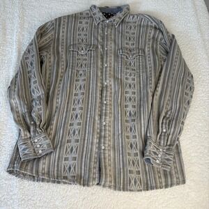 Scully Western Shirt Men's XL Striped Tan Denim Snap Pearl Button